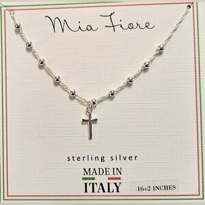 MIA FIORE STERLING SILVER MADE IN ITALY CROSS RELIGIOUS BALL CHAIN NECKLACE
